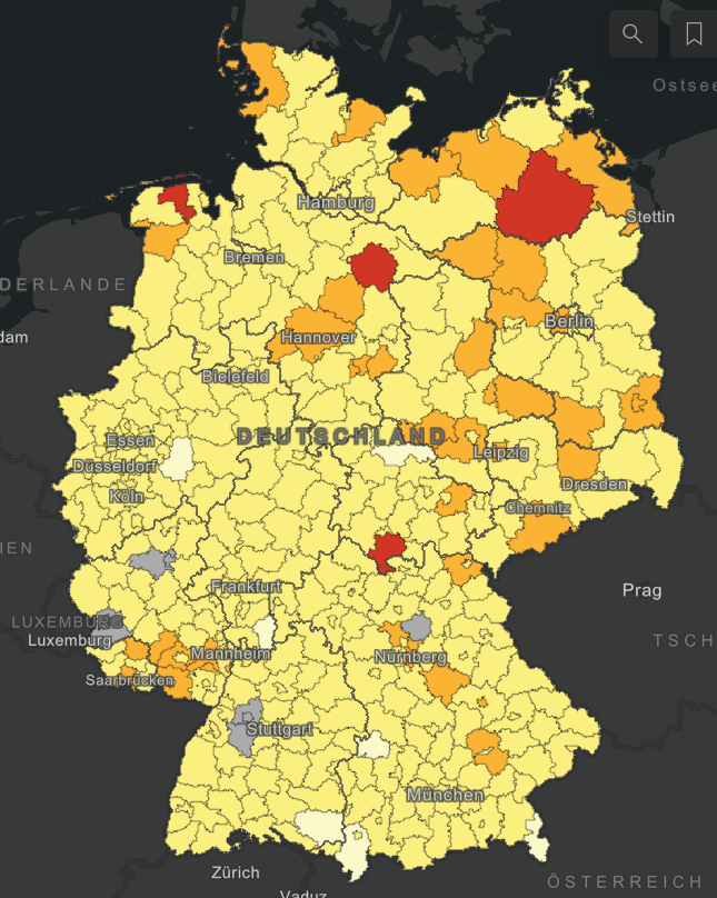 ドイツ コロナウイルス 自治体別 感染状況